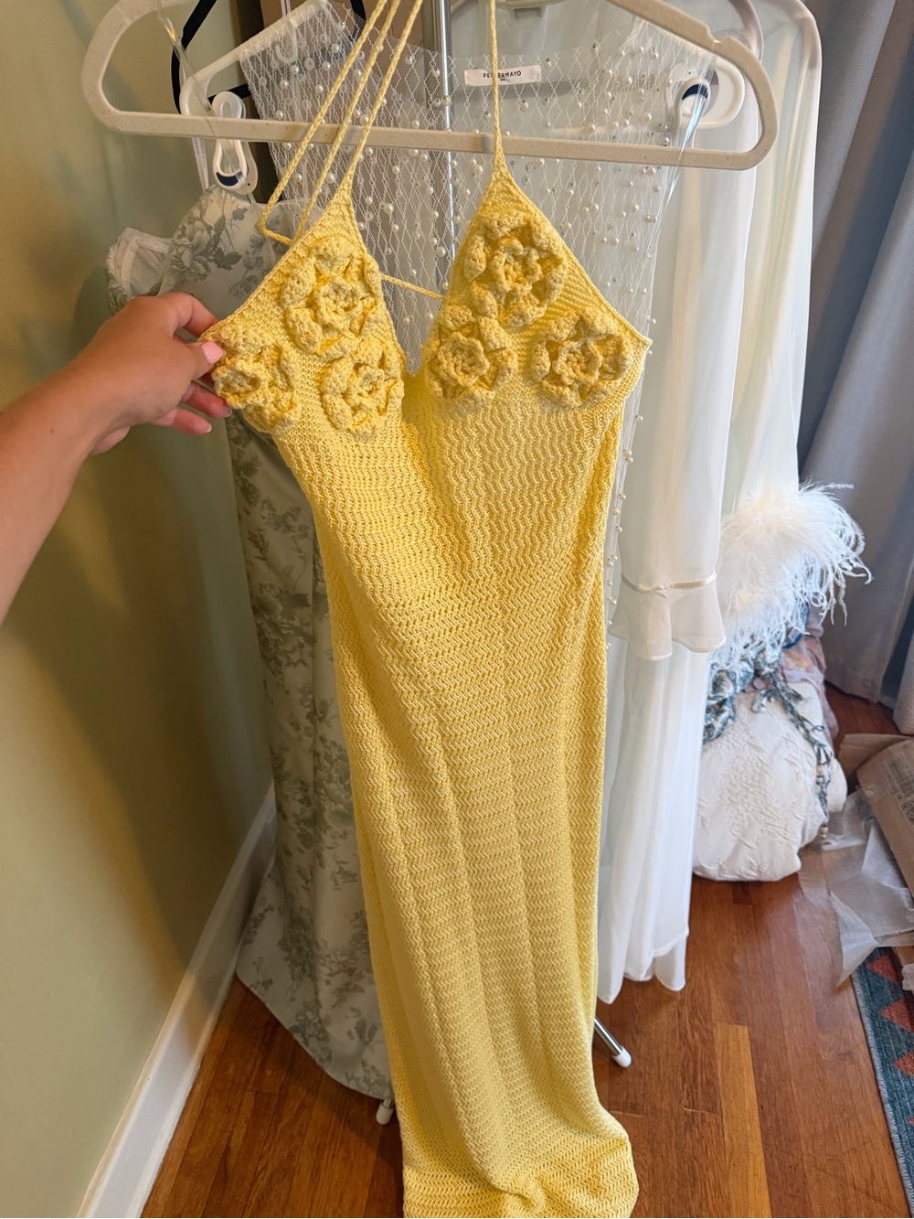 Peppermayo Yellow Crochet Maxi Dress with Floral Bust - Picture 3 of 3